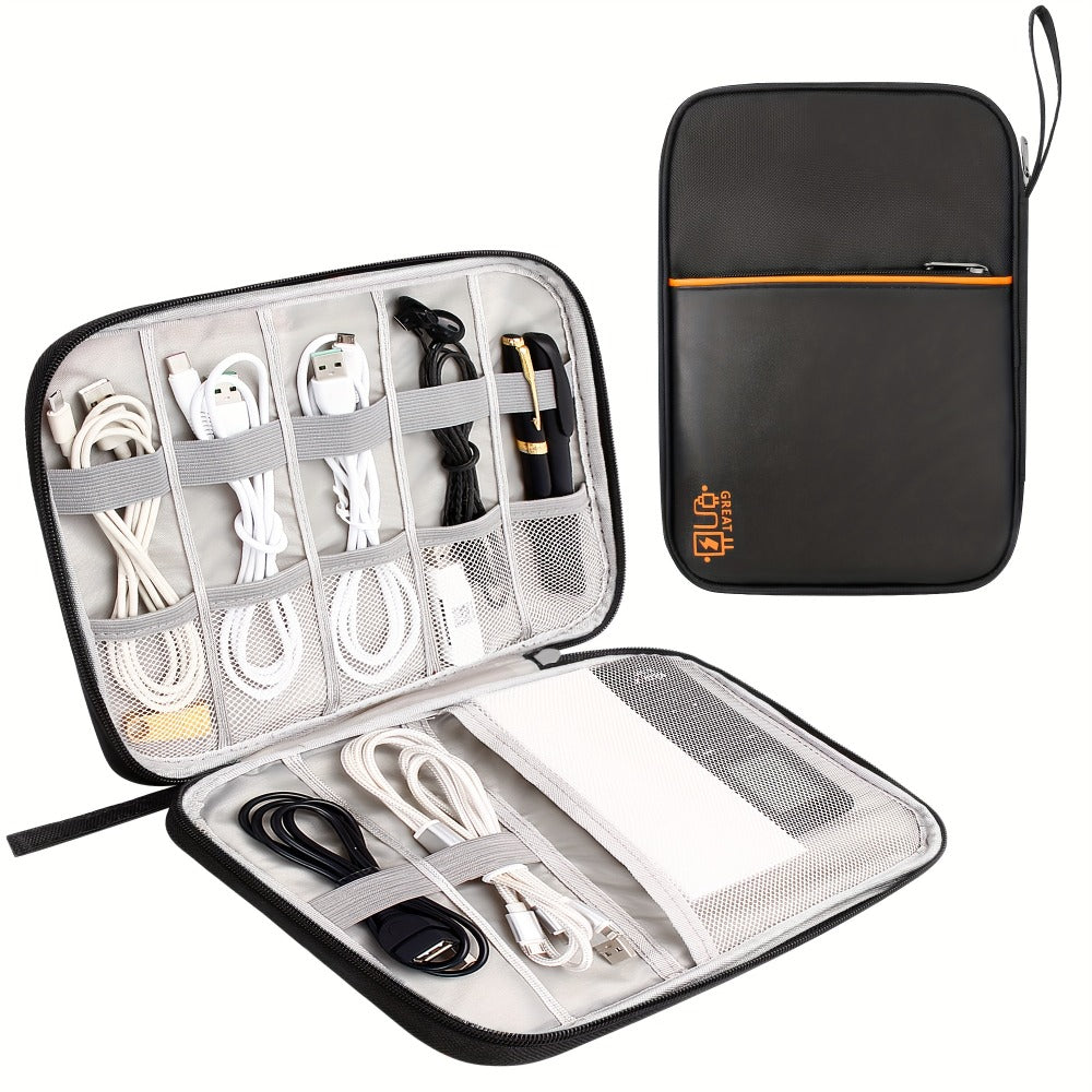 Cable Organizer Bag for Travel Double Layer, Electronics Case with Removable Dividers, Cables, Chargers