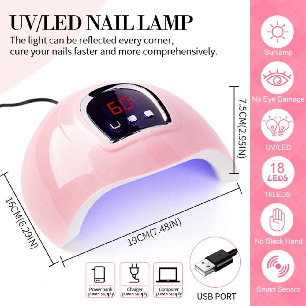 Gel Nail Polish Kit with UV Lamp & Electric Nail Drill – 12 Colors Gel Polish Set, Poly Extension Gel, Top &