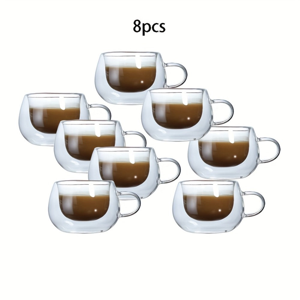 Double Wall Glass Coffee Cups with Handle Insulated Transparent Borosilicate Espresso for Entryways, Bedrooms and Living Spaces