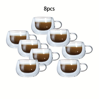 Double Wall Glass Coffee Cups with Handle Insulated Transparent Borosilicate Espresso for Entryways, Bedrooms and Living Spaces
