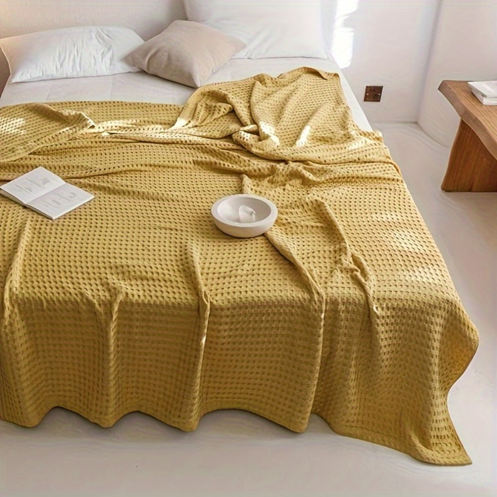 Cotton Waffle Blanket, Pure Cotton Multilayer Summer Cooling Quilt, Jacquard Knit, Air Conditioning Blanket