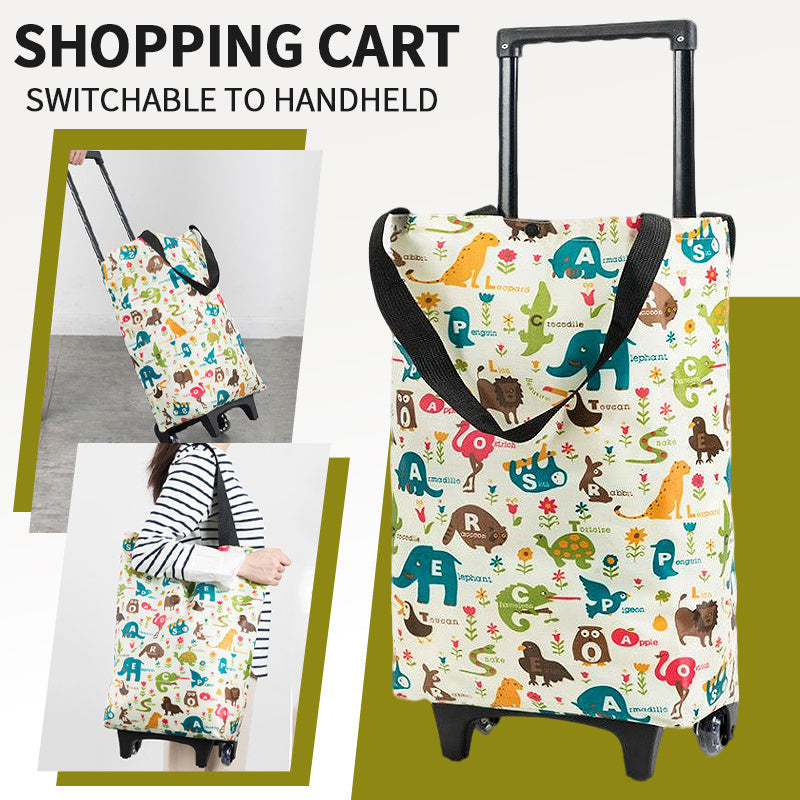 Folding Shopping Cart 2-in-1 Oxford Large Capacity Portable Tote Bag Reusable Grocery Bag on Wheels for Camping Business Delivery Market