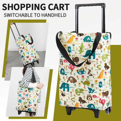 Folding Shopping Cart 2-in-1 Oxford Large Capacity Portable Tote Bag Reusable Grocery Bag on Wheels for Camping Business Delivery Market