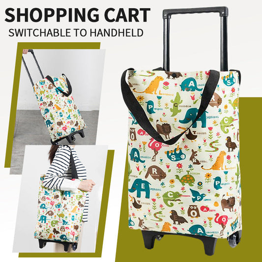 Folding Shopping Cart 2-in-1 Oxford Large Capacity Portable Tote Bag Reusable Grocery Bag on Wheels for Camping Business Delivery Market