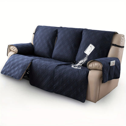 Three-Piece Quilted Recliner Sofa Cover Set for Three Seats with 65 cm Panels and Eight Colors