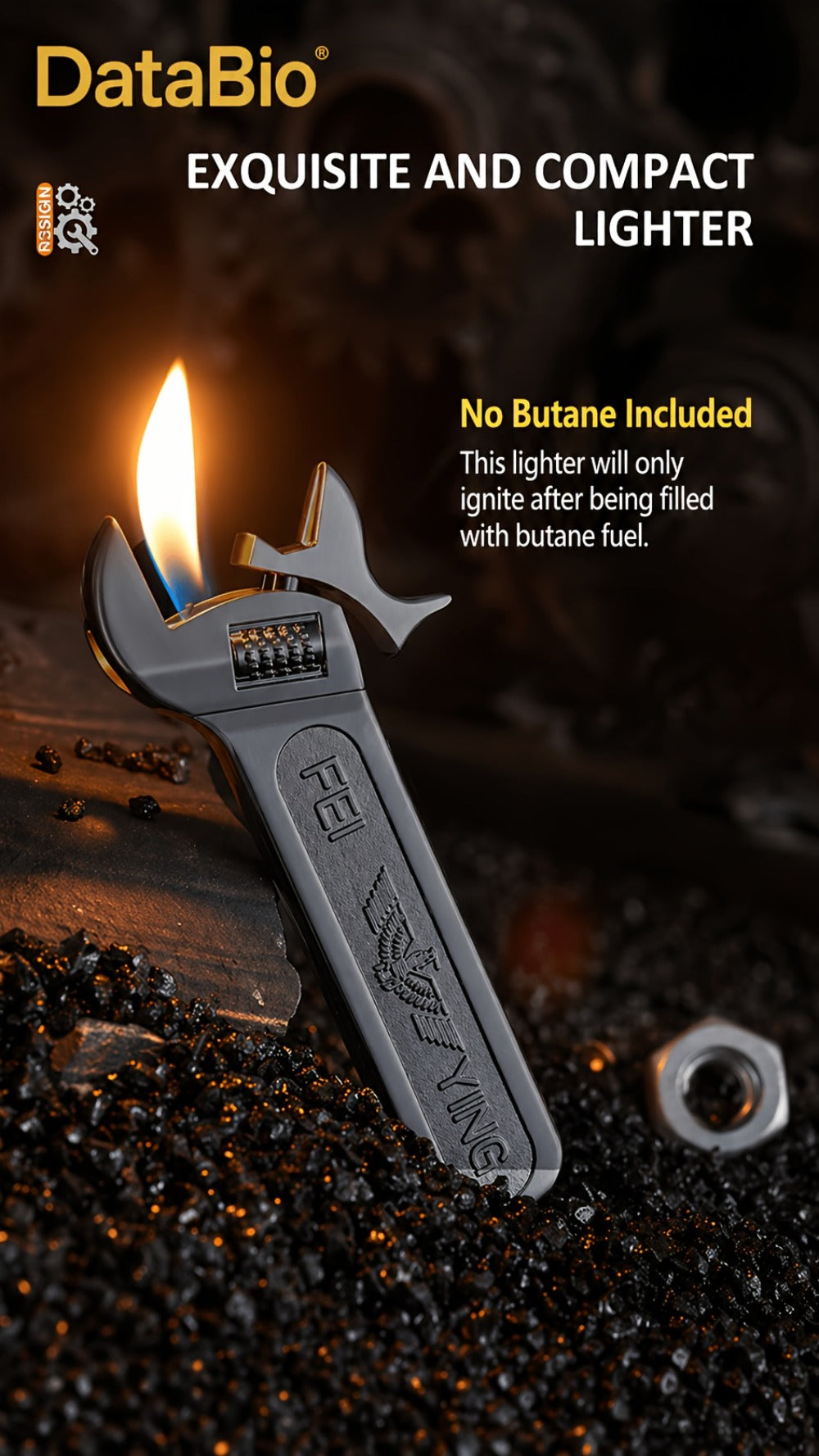 Spanner Shape Novelty Lighter, Refillable Butane Windproof Metal Lighter, Cool Gadget Gift for Men