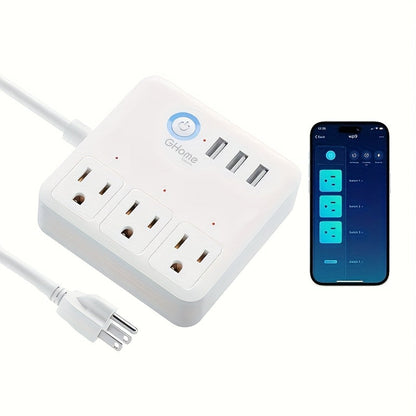 Smart Power Strip WiFi with 3 Individually Controlled Outlets & 3 USB Ports, GHome Surge Protector