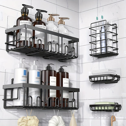 Shower Caddy Organizer 5 Pack Adhesive Rustproof Stainless Steel Shower Shelves with Soap Holder No Drilling Bathroom Storage Rack