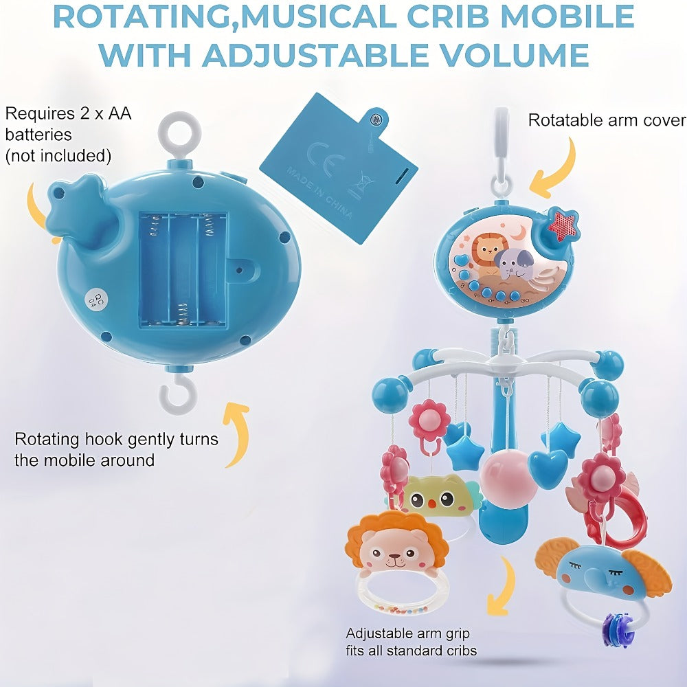 Baby Musical Crib Mobile with Music & Lights Projection, Take-Along Rattle & Music Box, Owl, Star & Penguin Styles