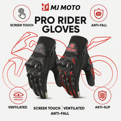 Full-Finger Motorcycle Gloves with Segmented Knuckle Shell, Wrist Tabs, Black or Red in M to XL