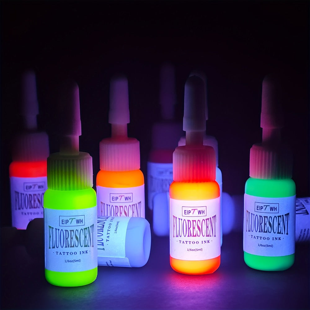 Tattoo Ink EIPTWH UV Blacklight Set with 10 Fluorescent Color Bottles and One Configuration