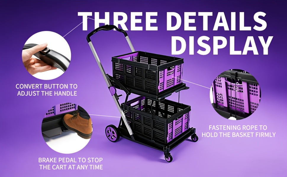 Two Tier Cart with 2 Storage Crates 360° Swivel Wheels, for Garden, Patio and Yard Use, with the Listed Configuration