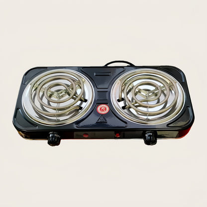 Portable Electric Stove Tabletop Double Burner, Adjustable Rotary Temperature Control, Compact Electric Charcoal Heater for Home