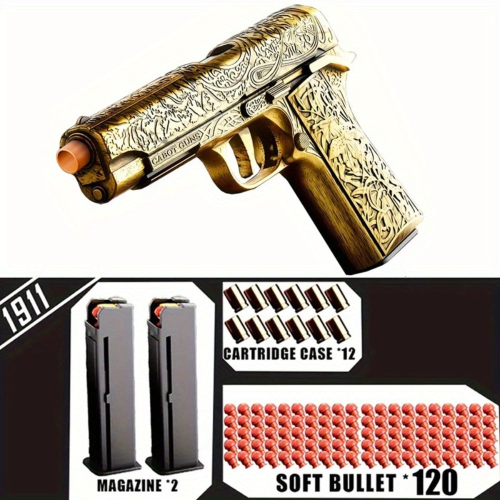 Bullet Toy Gun Pistol with 120 Bullets 12 Shells & 2 Magazines, Hollow Hanging Foam Blaster for Kids Boys Girls Ages 6+