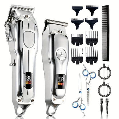 Hair Clipper MENSURE Single or Two-Tool Cordless Set with Type-C Charging, LCD Display and Seven Guide Combs