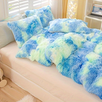 Plush Duvet Cover 100% Polyester Soft Warm Zipper Closure Cozy Bedroom Bedding Twin Full Queen King Solid Tie Dye 14 Colors for Bedroom