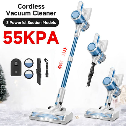 Cordless Vacuum Cleaner 55KPa 8-in-1 Stick Vacuum with LED Light 180° Swivel Wireless for Entryways, Bedrooms and Living Spaces