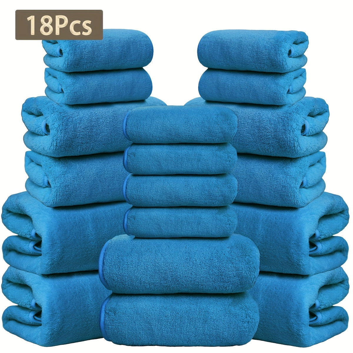 Eighteen-Piece Bath Towel Set with Four Bath Towels, Four Hand Towels and Ten Washcloths in 16 Colors