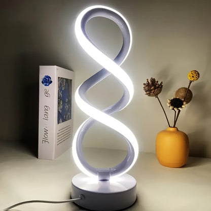 Spiral LED Table Lamp with Dimmable Push-Button Control, Modern Metal Base and Six Black or White Configuration Options
