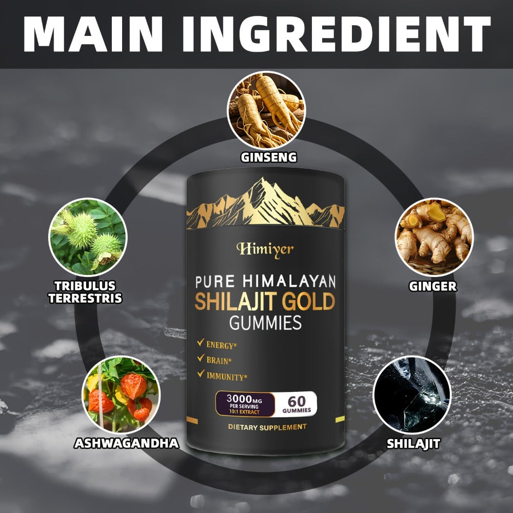 Pure Himalayan Shilajit Gummies with KSM-66 Ashwagandha, Ginseng & Gokshura, 85+ Trace Minerals, 75% Fulvic Acid