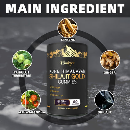 Pure Himalayan Shilajit Gummies with KSM-66 Ashwagandha, Ginseng & Gokshura, 85+ Trace Minerals, 75% Fulvic Acid