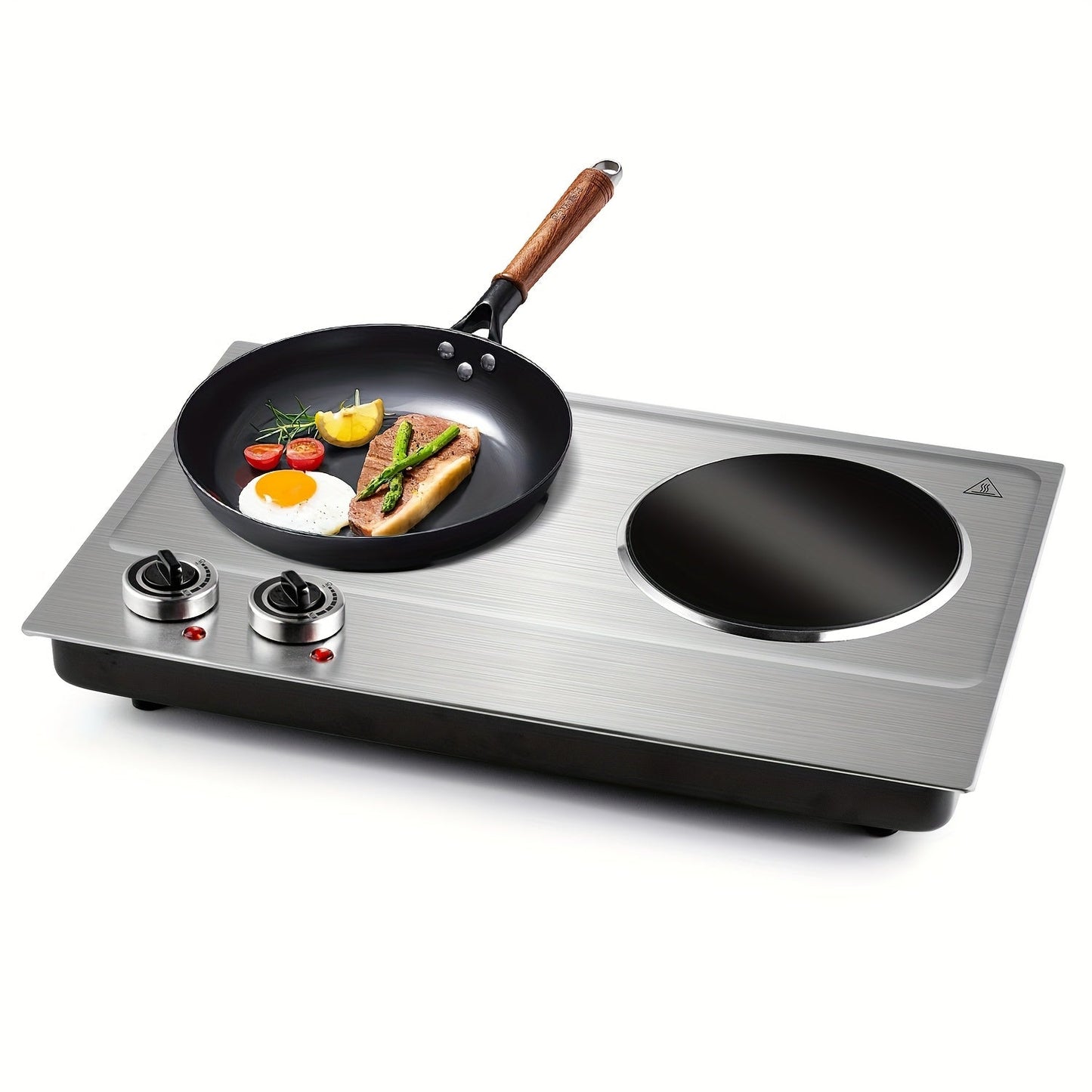 Electric Infrared Cooktop Double Burner Hot Plate, 1800W Portable Dual Temperature Control, Easy-Clean Smooth Surface