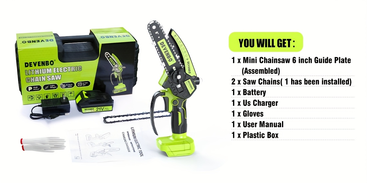 Cordless Mini Chainsaw 6-Inch, Handheld Pruning Saw with Rechargeable Battery, Adjustable Chain Tension