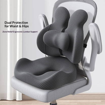 Two-Piece Contoured Seat and Lumbar Cushion Set with Adjustable Chair Straps and Three Colors