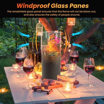 Fire Bowl Tabletop Fire Pit Indoor Outdoor Butane Fuel Mini Portable Fireplace with Glass Wind Guard for Garden, Patio and Yard Use