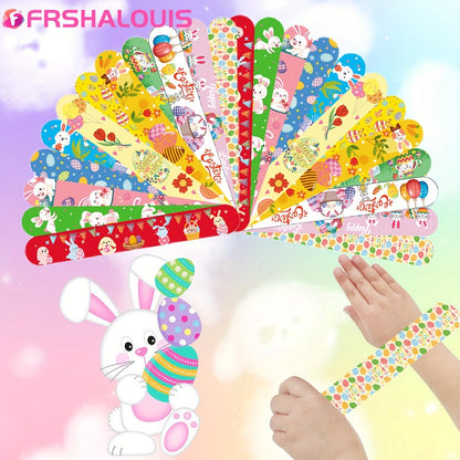 Party Favors Easter PVC Slap Bracelets, 72-Piece Spring-Theme Assortment for Egg Hunts and Events