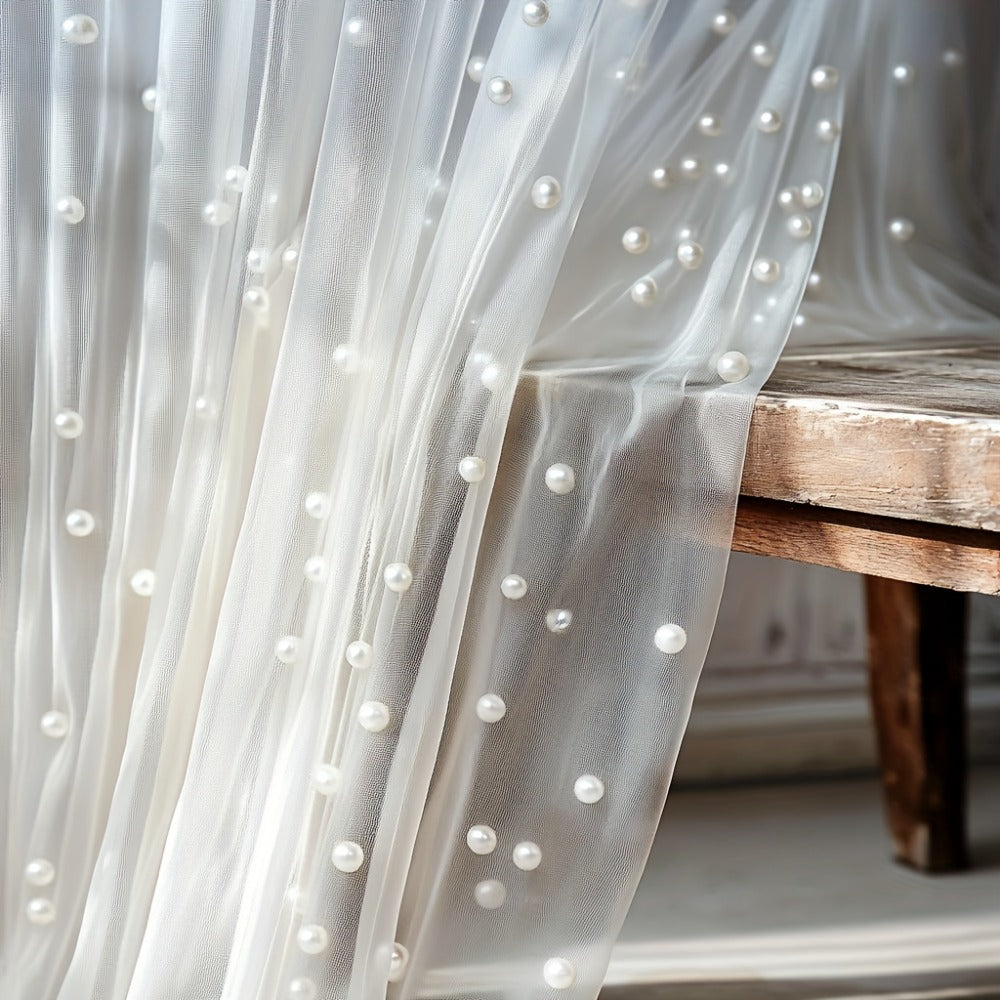 White Pearl Sheer Tulle Fabric Roll 160x300cm – Elegant Organza Mesh for Wedding Backdrop Table Skirt Window Drape Party Decoration Bridal