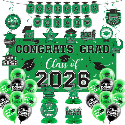 Class of 2026 Graduation Decoration Set with Letter Banner, Hanging Pieces and Six Color Options