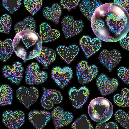 Holographic Heart Stickers 50pcs Laser Sparkling Love Decals for Laptop Phone Water Bottle Guitar Car Luggage