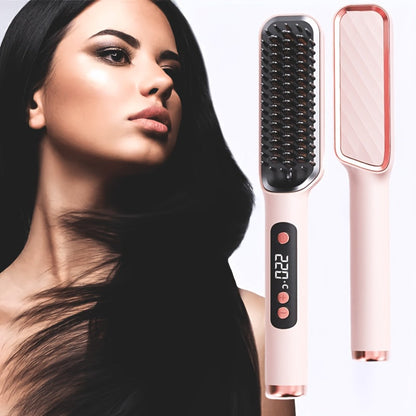 Hair Straightening Brush, 30-60 Sec Fast Heating, 3 Temperature Settings, Wide-Spaced Smooth Glide Teeth