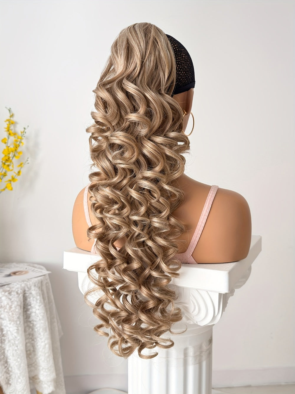 Curly Ponytail Extension 28 Inch Long Heat Resistant Synthetic Clip In Wrap Around Hairpiece Voluminous Bouncy Curls 4 Styles for Women
