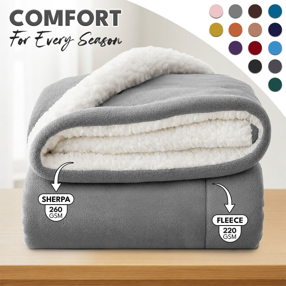 Sherpa Flannel Blanket, Double-Layer Ultra Throw for Bed, Sofa & Bedroom Decor, Better Sleep, 14 Colors