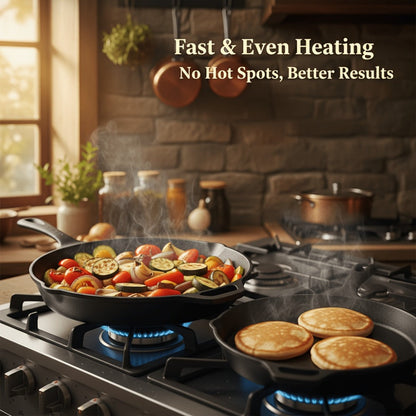 Cast Iron Cookware Set for Kitchen Camping BBQ – Non-Stick Skillet Dutch Pot Frying Pan Baking Tray Griddle Options