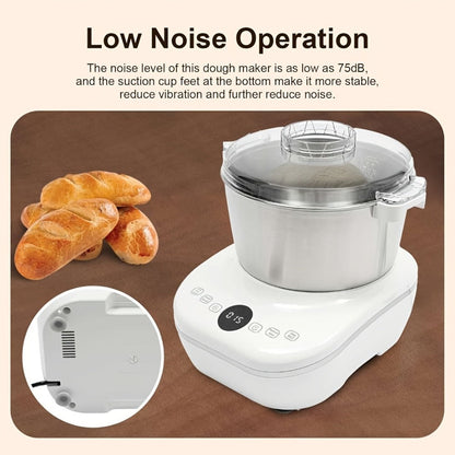 Electric Dough Maker 7Qt with Fermentation Function - 250W Dough Kneading Machine, 304 Stainless Steel Bowl
