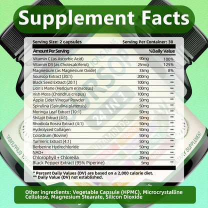 Soursop Capsules Advanced Herbal Supplement with Shilajit, Irish Moss, Berberine & NAD+, Immunity