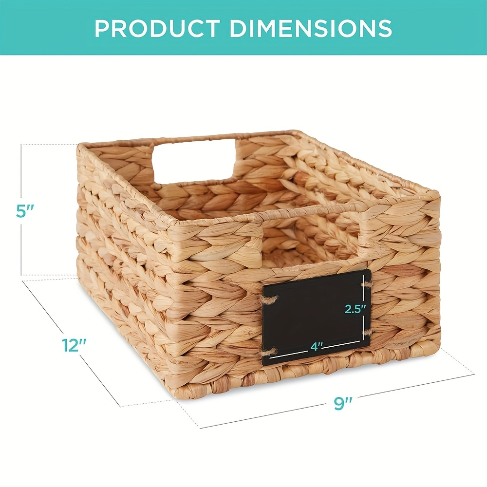 Water Hyacinth Pantry Storage Baskets with Chalkboard Labels, 9 x 12 x 5-Inch, 1- to 4-Pack