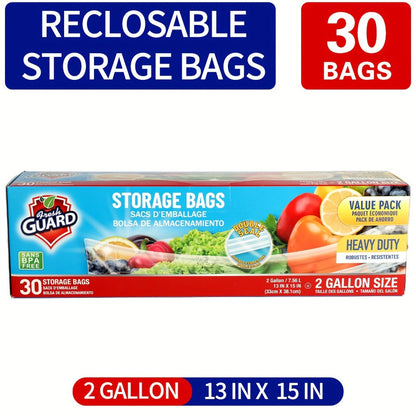 Reclosable Food Storage Bags Heavy Duty Ziplock Seal Fresh-Keeping Bags for Fruits Vegetables Grains Meat Kitchen Organizer Multiple Sizes