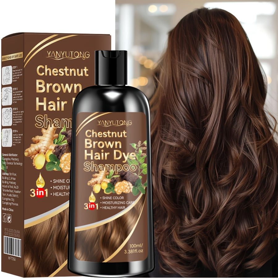 Hair Dye Shampoo Natural Plant Pigments, Fast Gray Hair Coverage in 1 Wash, 3.38oz Travel Size, Black Brown Chestnut Brown