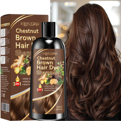Hair Dye Shampoo Natural Plant Pigments, Fast Gray Hair Coverage in 1 Wash, 3.38oz Travel Size, Black Brown Chestnut Brown