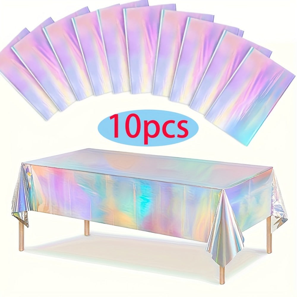 Holographic Rainbow Table Covers 10 Pack – Disposable Foil Tablecloths for Party, Wedding, Birthday & Gender Reveal