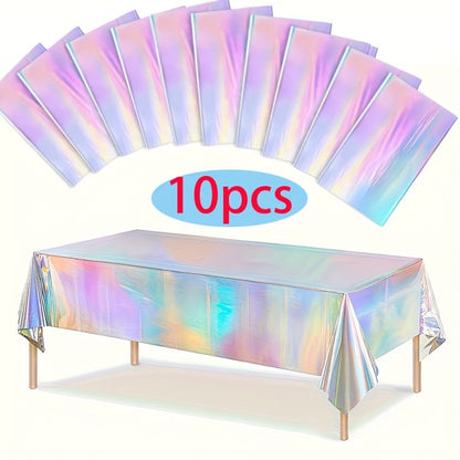 Holographic Rainbow Table Covers 10 Pack – Disposable Foil Tablecloths for Party, Wedding, Birthday & Gender Reveal