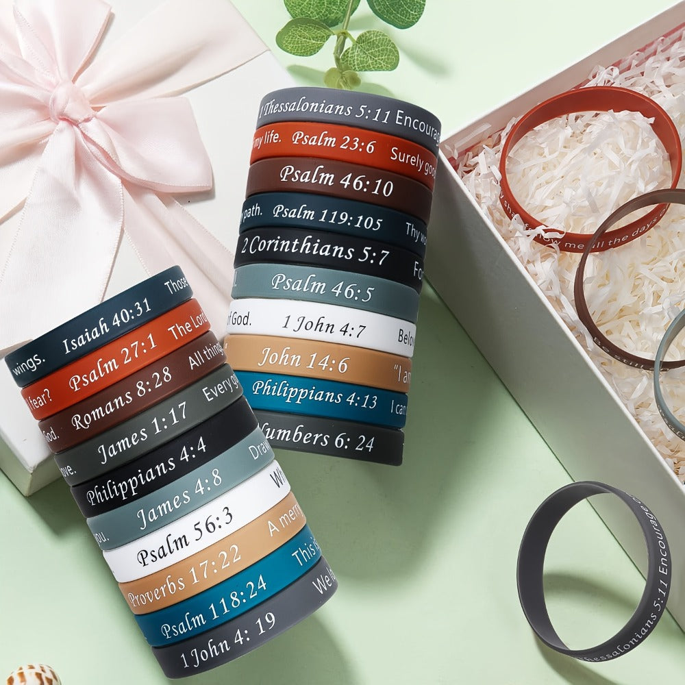 240pcs Bible Verse Silicone Wristbands Bulk, Christian Motivational Bracelets for Baptism, Wedding