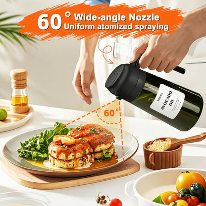 Glass Olive Oil Dispenser Bottle Set of 2 – 16oz 480ml Dual Drizzle & Spray Function, Light-Blocking Design for Fresh Oil