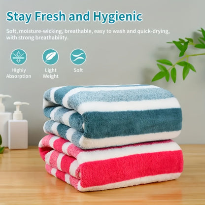 Towel Set 9 or 15 Piece 320GSM Coral Fleece Striped Mix in Five Solid or Mixed Colors for Home and Guest Use