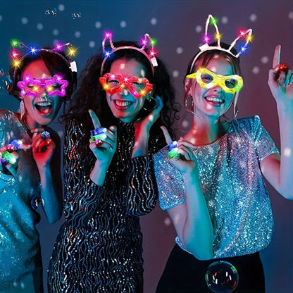 LED Glow Sticks Party Set, Foam Glow Sticks with 3 Light Modes, Glow Glasses, Headbands & Finger Lights for Rave