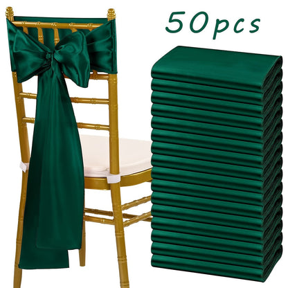 Satin Chair Sashes Bows 50pcs, 7x108 Inch Chair Waist Belt Bow Ties for Wedding Reception, Banquet